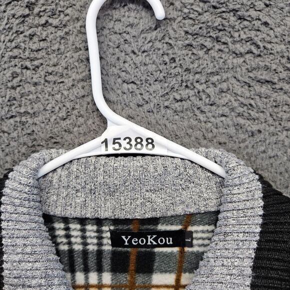 YeoKou Sweater Jacket Men Large Black Cashmere‎ Wool Knit Full Zip Fleece Lined - Picture 9 of 9